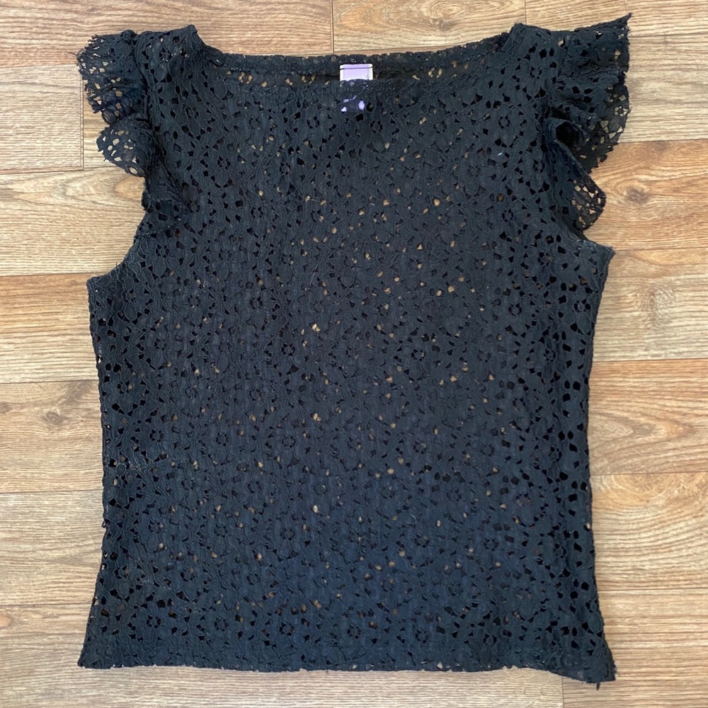 Windsor Black Eyelet Blouse Whimsygoth Romantic Ruffle Sleeve Side Zip Medium